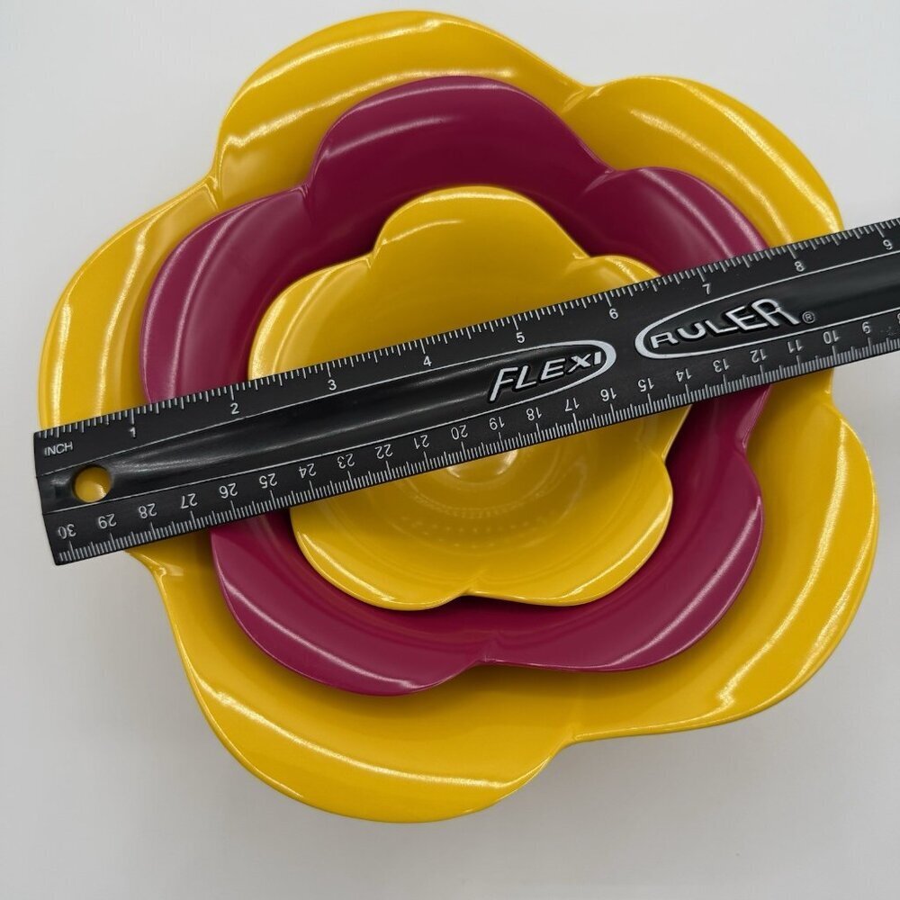 ZAK! Designs Mixing Bowls Nesting Melamine Flower Shaped 3 Pc Set EUC YellowPink - Picture 6 of 10